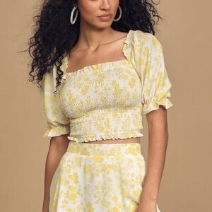 Charlie Holiday Lola Yellow Floral Smocked Blouse